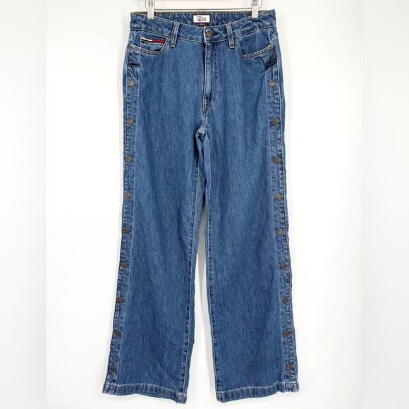 Tommy Hilfiger Women's Side Snaps‎ Wide Leg Blue Jeans Size 6 - Picture 1 of 12